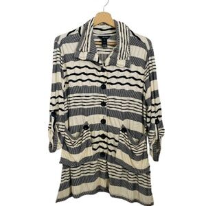 Ali Miles Cream and Black Striped Button Front Blouse